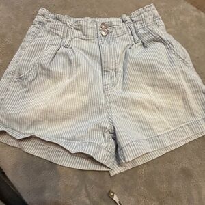 American Eagle‎ Paperbag Waist Shorts Blue White Stripe Size 0 Stretch